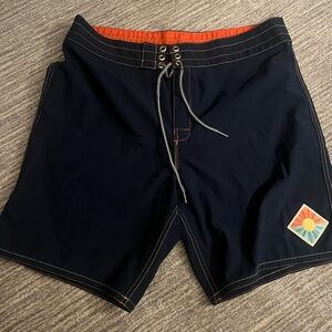 Birdwell Dark Blue Board Shorts with Bright Orange Trim